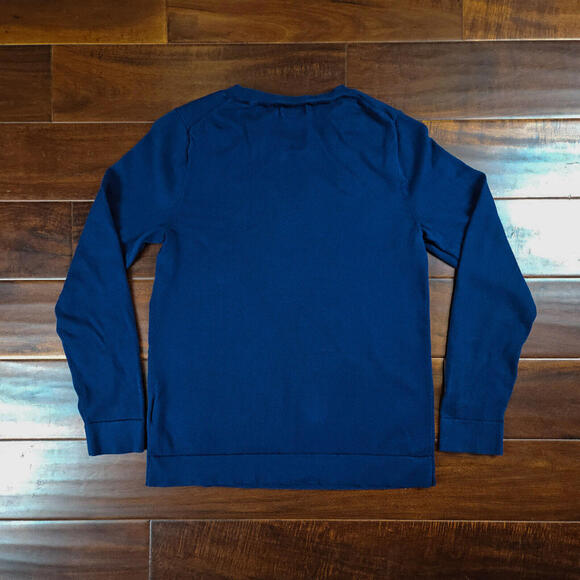 J. Crew Navy and White Checkered Knit Heart Teddie Sweater Women's Medium - Picture 3 of 7